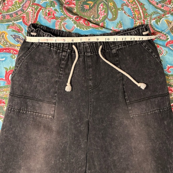 MUSTARD SEED wide leg CROP carpenter DRAWSTRING pants Jen’s BLACK Y2K 90s - Picture 6 of 6